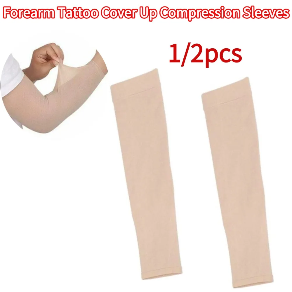 

Forearm Tattoo Cover Up Compression Sleeves Skin Color Concealer Cycling Sports Sun Protection Elastic Long Sleeves Arm Cover
