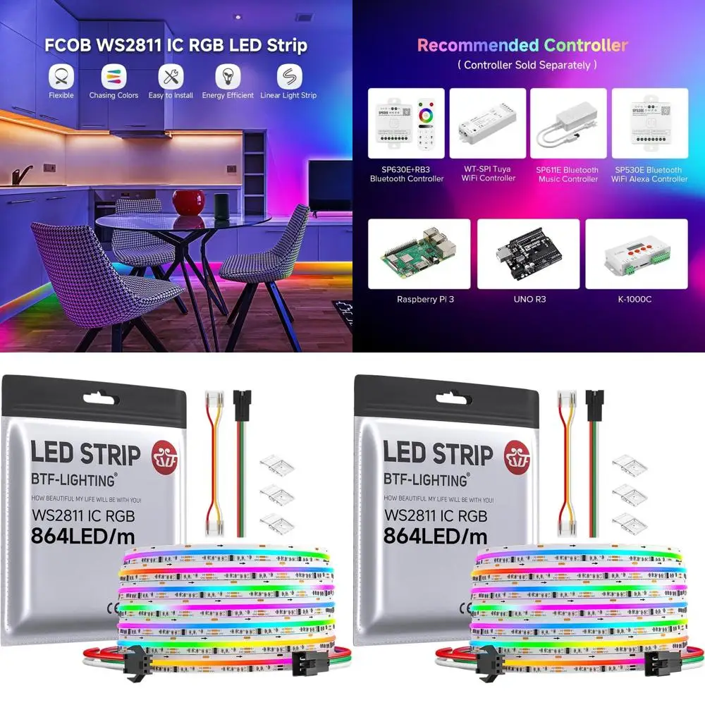 

Светодиодная лента RGB COB, 864 светодиода/метр, гибкая, высокой плотности, с эффектом плавного перелива цветов, равномерное освещение для проектов DIY-освещения (без адаптера и контроллера)