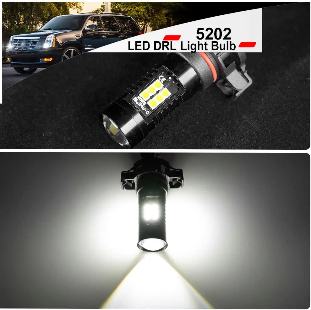 5201 Led Driving Running Light Bulbs for 2007-2014   Escalade  6000K  White PS19W PS24W Lamp Bulbs Canbus(Pack of 2)