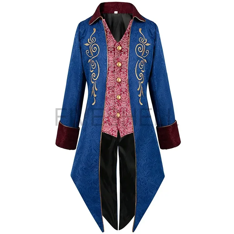 Men's Medieval Gothic Team Punk Jacquard Trench Coat Halloween Role-playing Victoria Tailcoat Prince Jacket