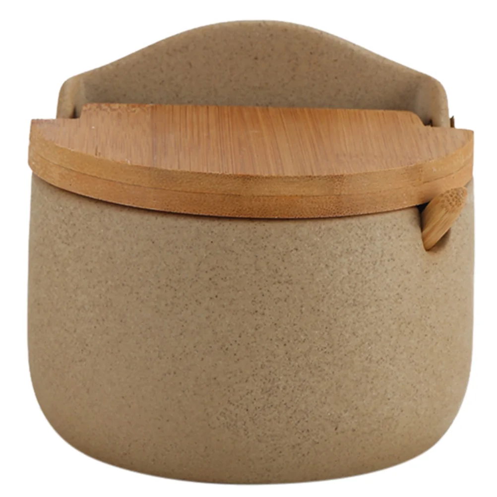 

Ceramic Wood Seasoning Pot Healthy Material Cover Easy Open Storage Salt Sugar Curry Garlic Mustard Starch