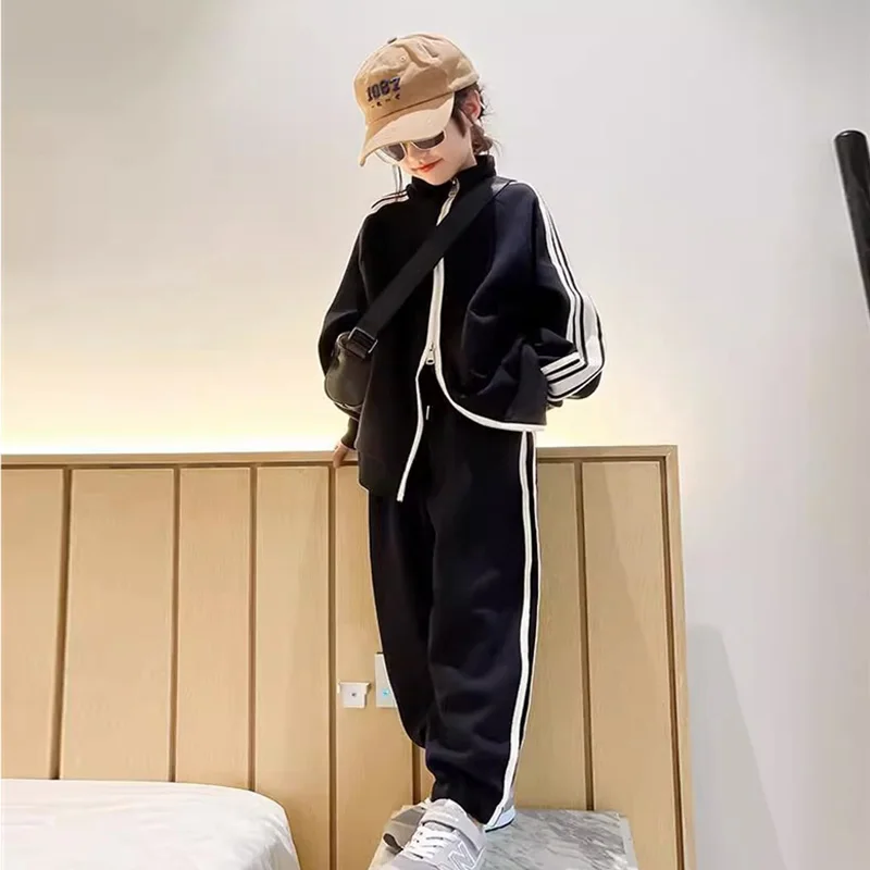 2024 New Girls Casual Sets Spring Autumn Kids Fashion Jackets+Sports Pants 2Pcs Outfits Children\'s Sweatshirts Trends Clothing