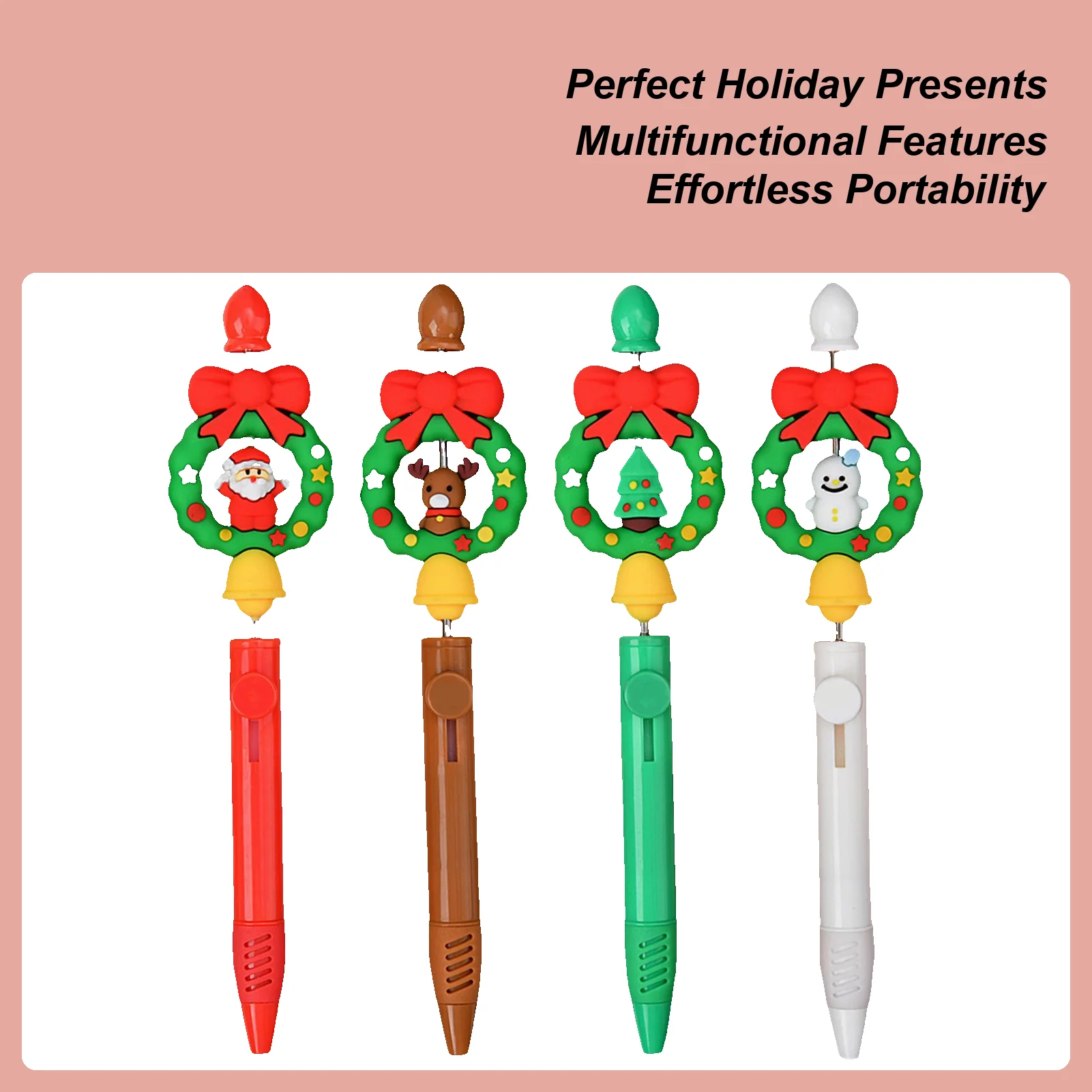 

4 Pcs Christmas Wreath Retractable Gel Pens Cartoon Wreath Elk Pens For Writing Note Journaling Drawing Annotating