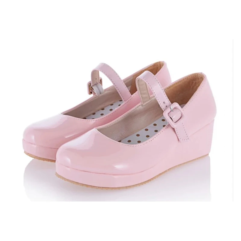 Spring Women Pumps Mary Jane Pink Design Lady Belt Buckle Sandals Female Flat Chunky Heel Cosplay Anime Sweet Daily Lolita Shoes