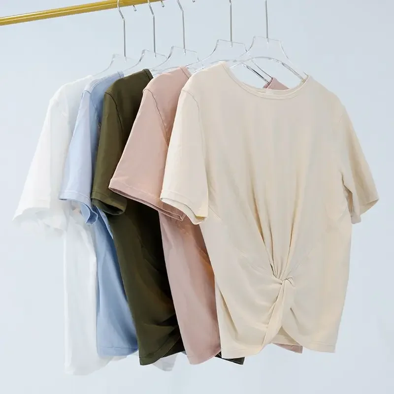 

Yoga Clothes Women's Loose Short-sleeved Waist-exposed Short Outer Wear Summer Thin T-shirt for Sports and Fitness