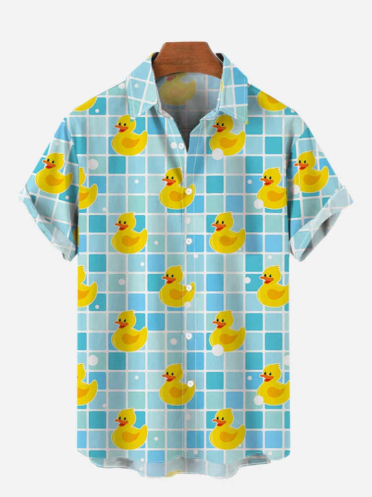 Unisex Men\'s Cosplay Shirts 3D Prints Splicing Cartoon Cute Duck Printing Short Sleeve Shirt Fashion Hawaiian Shirts For Men