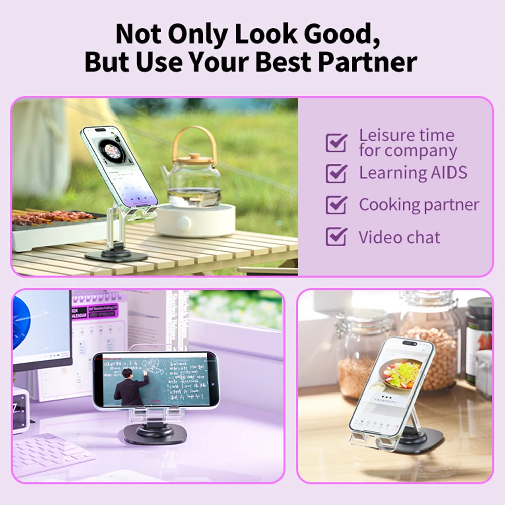 Collapsible Transparent Phone Holder For Desktop Adjustables Height Phone Bracket For Outdoor Travel