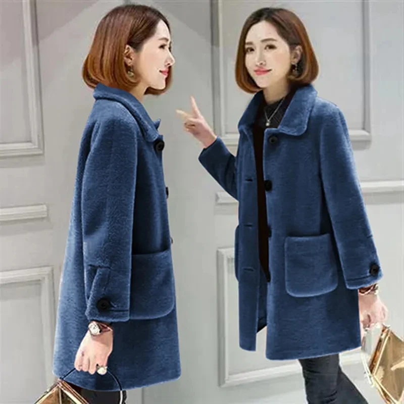 Imitation Lamb Wool Coat Medium Long Particle Shearling Temperament Coat Skin Hair One Body Autumn And Winter Lamb Cashmere