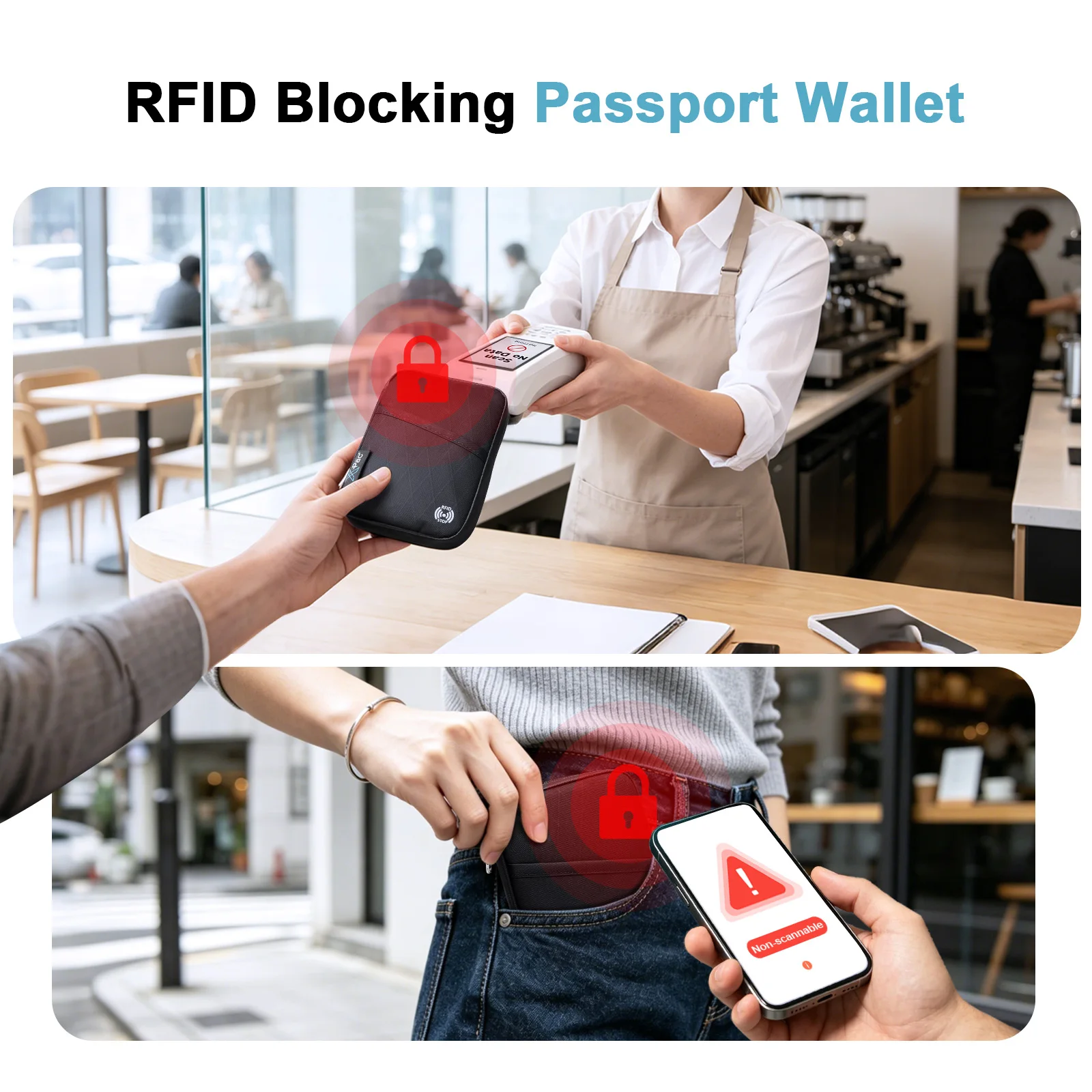 HcanKcan Mini Anti-theft Passport Bag Travel Wallet with RFID Blocking Premium X-Pac Fabric Document Card Organizer Case for Men