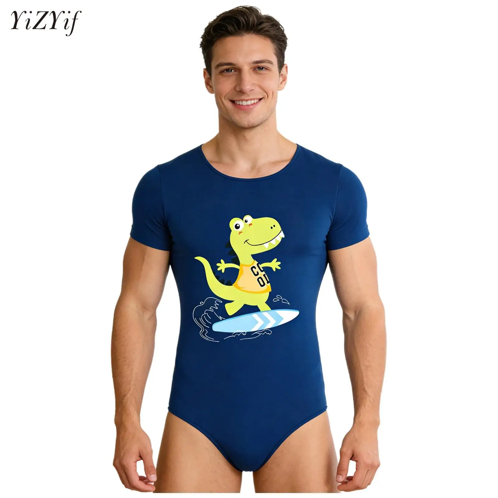 

Мужской повседневный комбинезон с принтом динозавра, с короткими рукавами, на пуговицах, цельный комбинезон, одежда для отдыха, ночная одежда, пижама