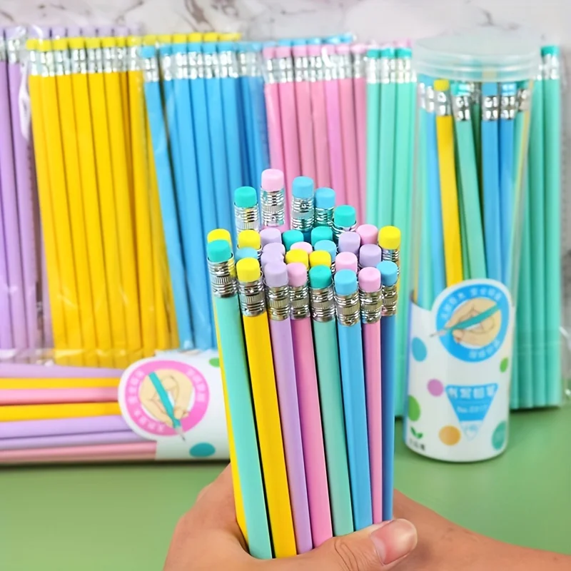 30 Lápices de Escritura Mixtos, Lápices HB, Lápices de Madera Macaron, Lápices de Gelatina, Material Escolar para el Regreso a Clases