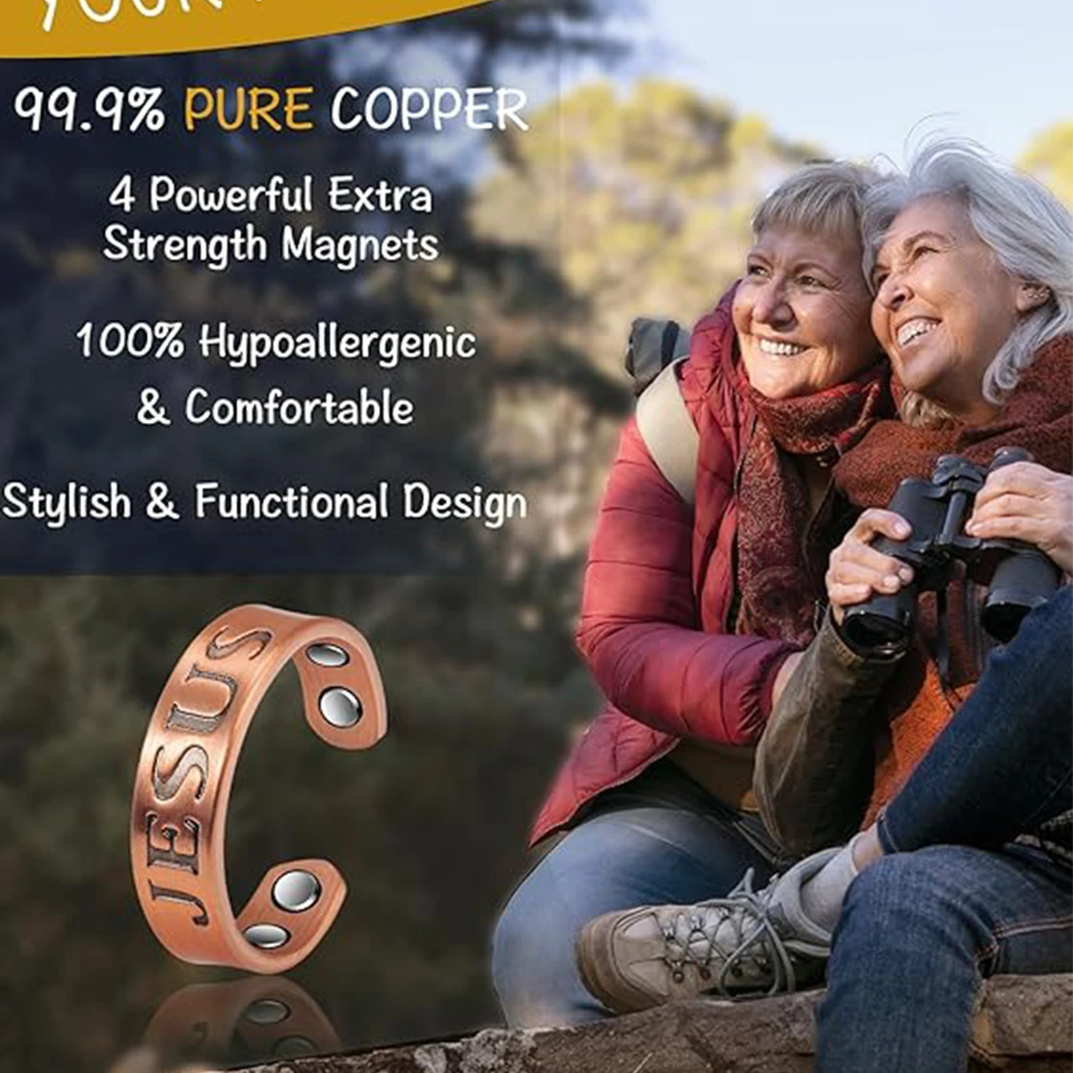 99.99% Pure Copper Magnetic Combination Bracelet and Ring Representing the Good Blessings of Jesus Christ, Christian Cross image 6