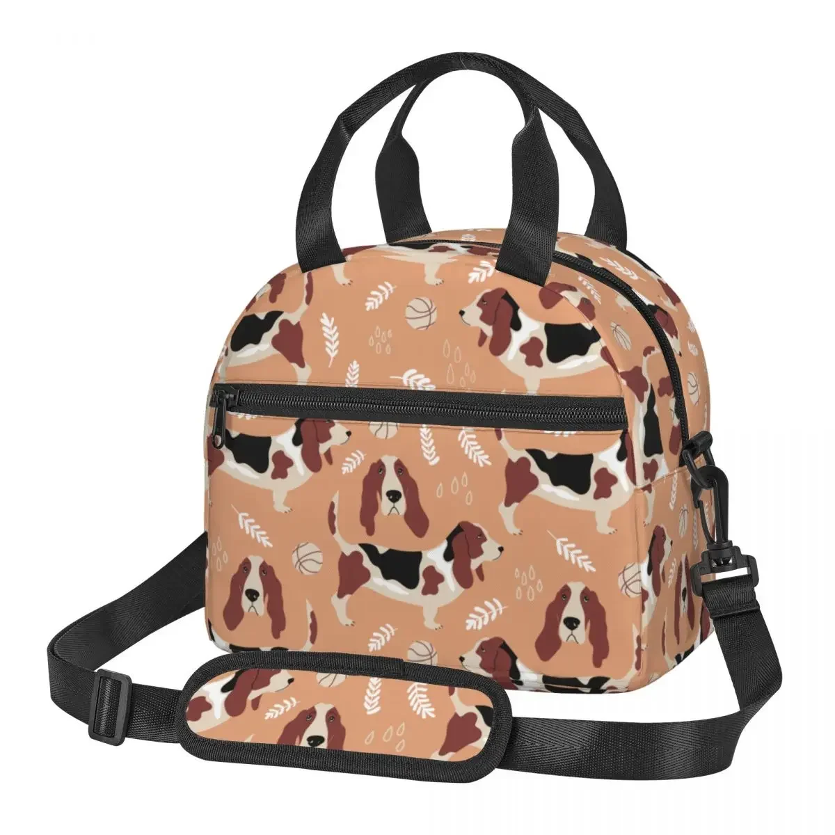 Large Insulated Lunch Tote Bag With Adjustable Shoulder Strap Brown Basset Hound Dog Merch Lunch Boxes Cooler Thermal