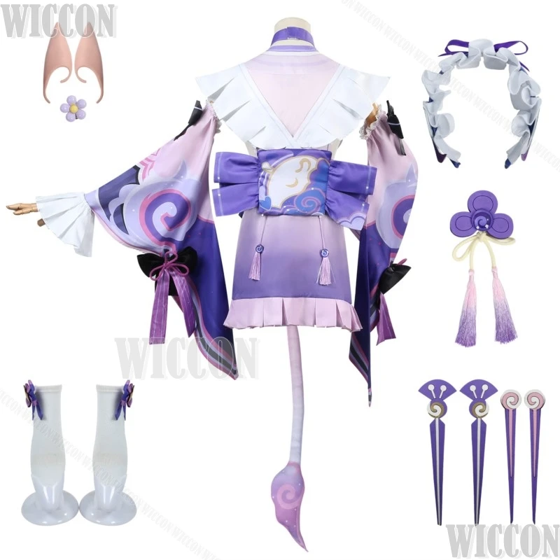 Yumatisuki Mizuki Genshin Impact Costume Cosplay Parrucca Kimono Cameriera Lolita Abito Ventaglio Rotondo Ragazza Carina Donne Set Halloween Personalizzato