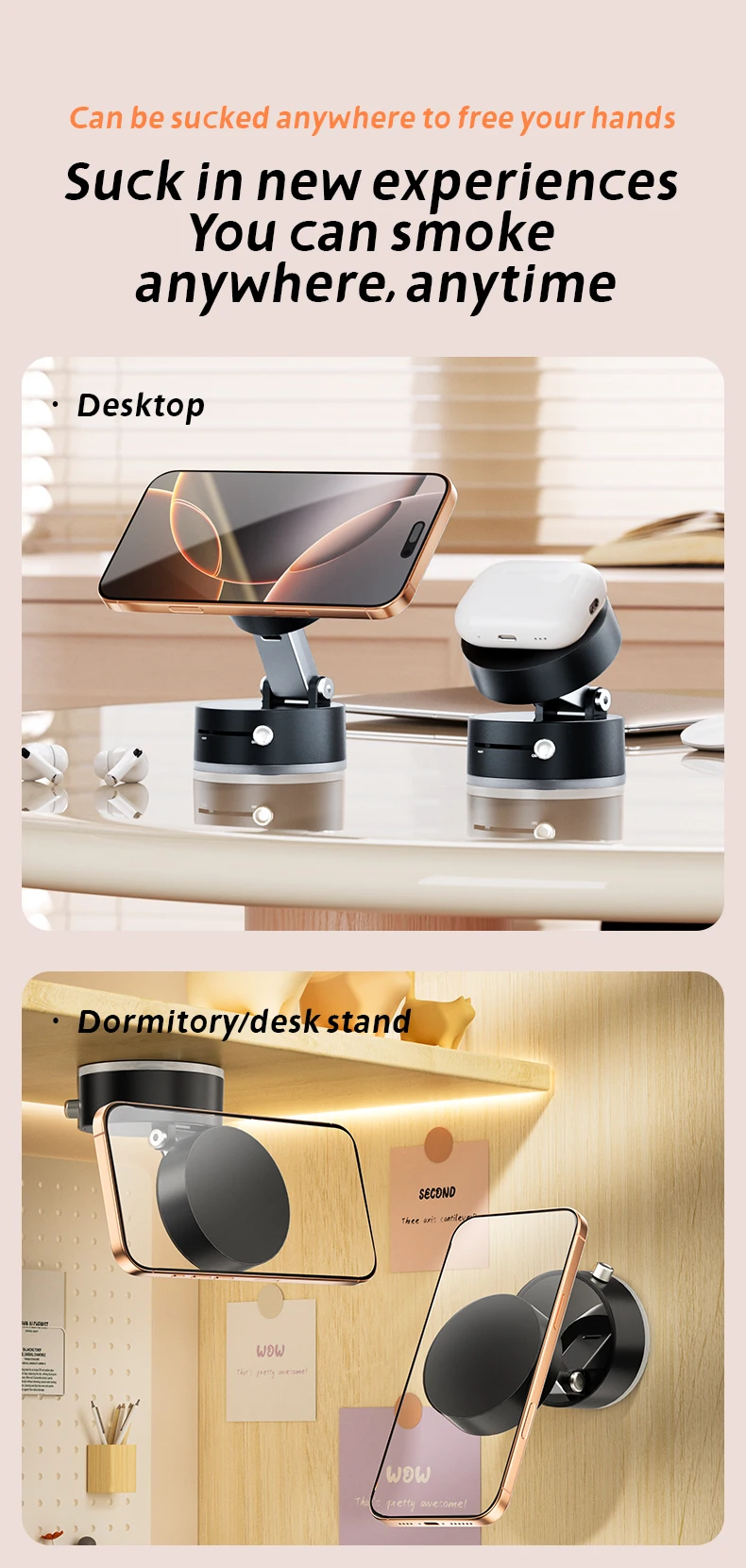 Mini Vakuum Doppel Seite Magnetische Saugnapf Halter Faltbare Küche Faul Telefon Halterung Für iPhone Android Smartphone – Detail 4