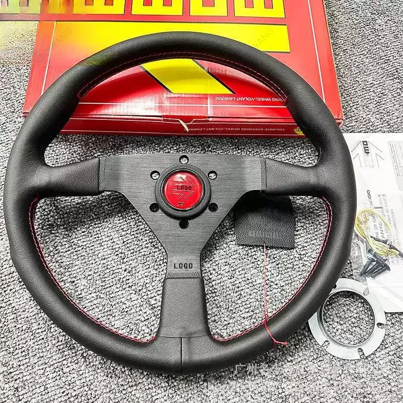 14 Inch Universal Leather Steering Wheel, 70mm 6-Hole Racing Car Modified