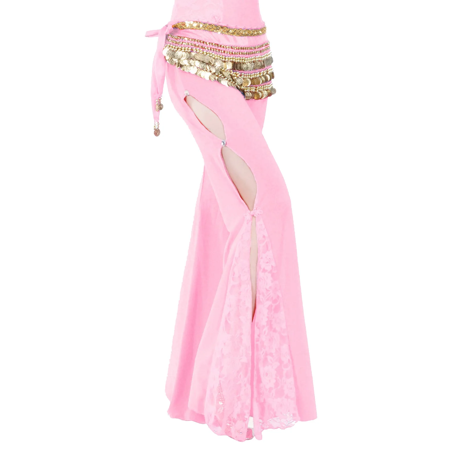 Womens Belly Dance Pants Side Split Flare Pants Floral Lace Patchwork Bell Bottoms Pants Stage Performance Dance Costume Trouser