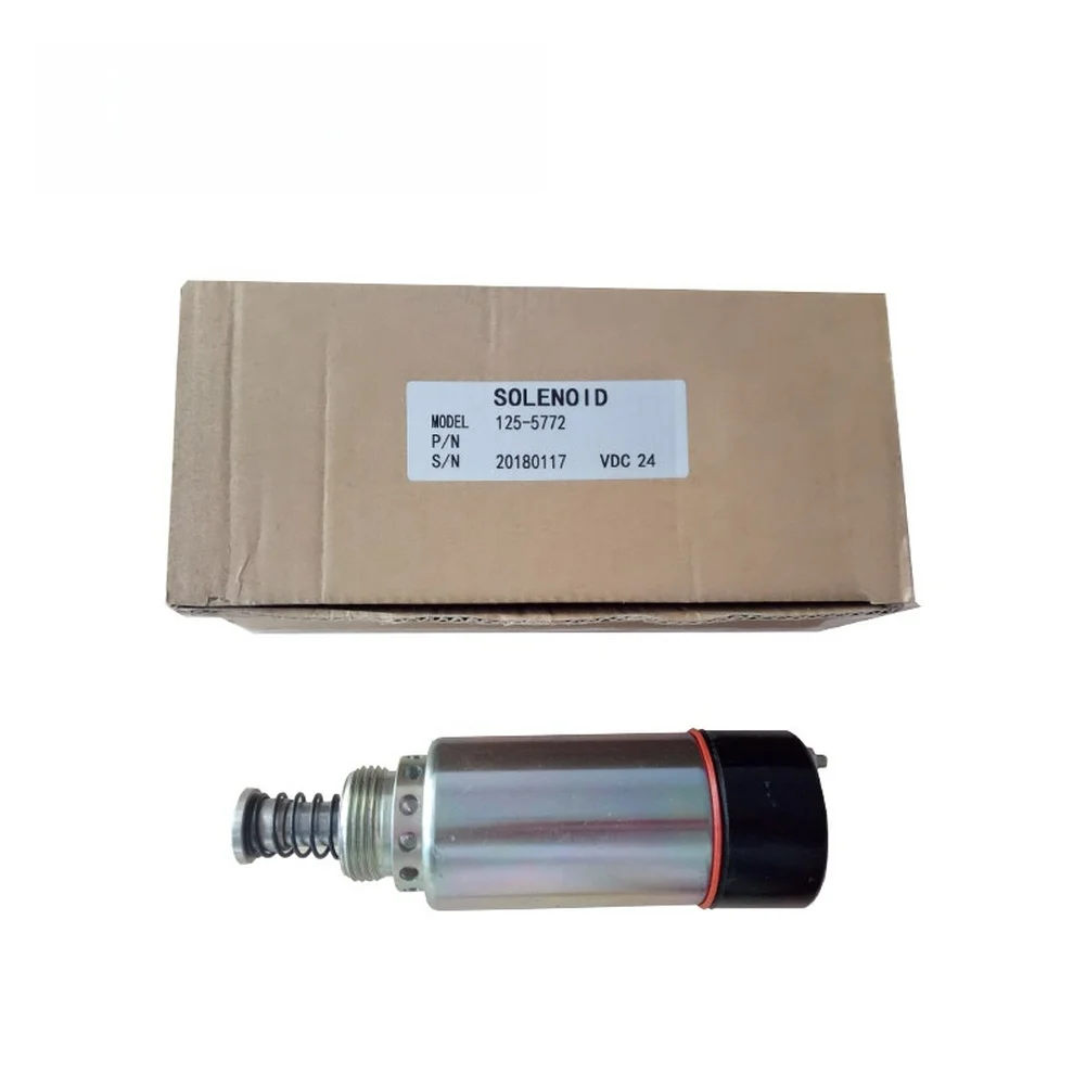 24V Stop Solenoid Valve for Diesel Engine Stall Operations Model 125 5772 9458 Silver Gray Metallic Threaded Mounting