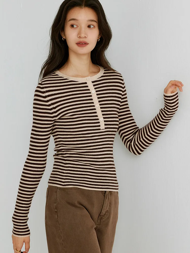Ultra-fine 16-pin thickened 120s wool, French vintage Henry neck texture knitted sweater top for women