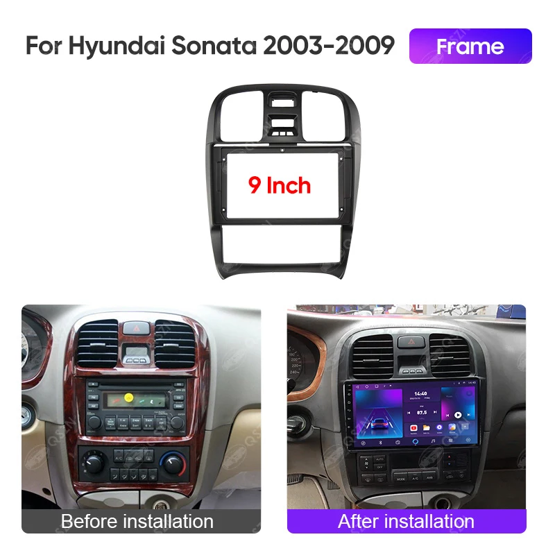 QSZN 9Inch Car Radio Fascia Frame For HYUNDAI SONATA 2003-2009 ABS PC Plastic Fascia Dashboard Silvery Gray/Matten Black