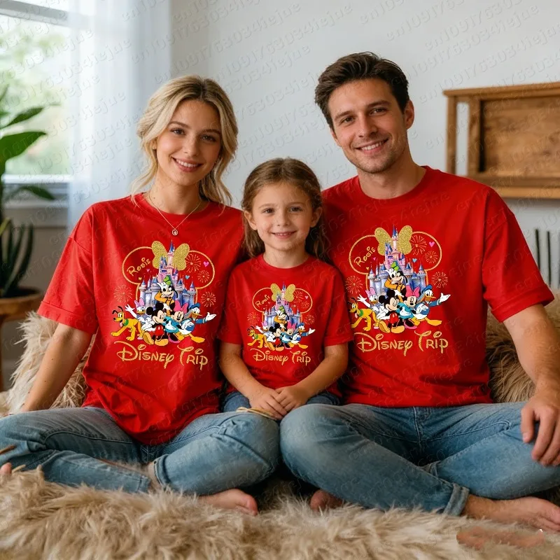 Camisetas de Algodón de Mickey Mouse 2026 para Vacaciones Familiares, Conjuntos Combinados para Padres e Hijos, Camisetas Unisex para Madre, Padre e Hijos