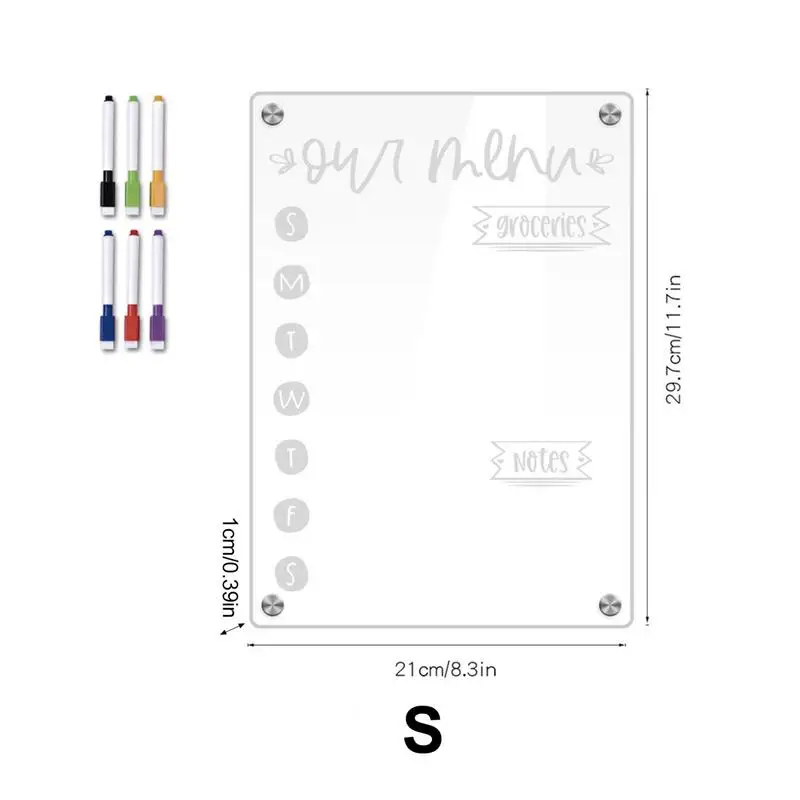 Calendrier Magnétique Hebdomadaire pour Réfrigérateur, Tableau Transparent en Acrylique Effaçable à Sec avec 6 Marqueurs, Tampons de Liste d'Épicerie Réutilisables, Permis de Repas