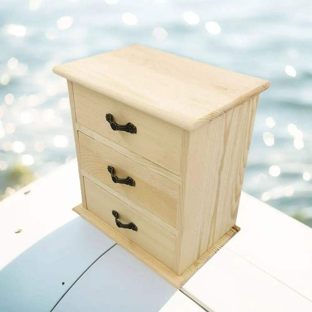 

3-Layers Wooden Jewelry Storage Holder Simple Space Saving 3 Tier Drawers Type Organizer Large Capacity Multi-purpose