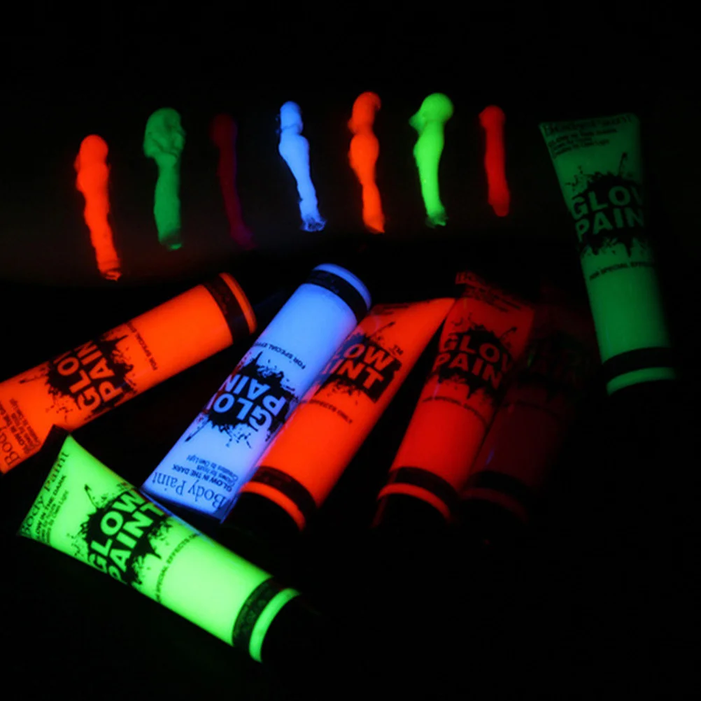 8Pcs Glowing Face Paint Fluorescent Body Makeup Neon Glow in The Dark Party Paint for Adult Women Men Festival Performance