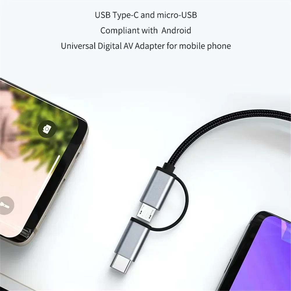 LD39 سلك HD نوع C/مايكرو USB إلى كابل متوافق مع HDMI عرض جهاز دونجل للتليفزيون لهاتف أندرويد والكمبيوتر اللوحي إلى التلفزيون