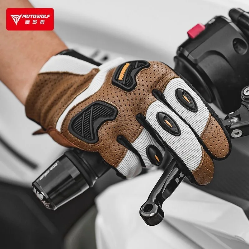 Motowolf Summer Motorcycle Gloves Mesh Breathable Full Finger Racing Off road Fall Prevention Leather Touch Screen Riding Gloves