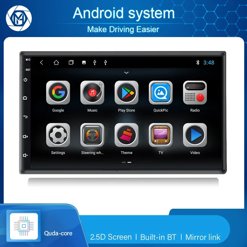 Leitor de DVD multimídia automotivo, auto rádio, Android 2Din, música de vídeo, 2 + 32G, 7 ", resolução 1024x600, T3L