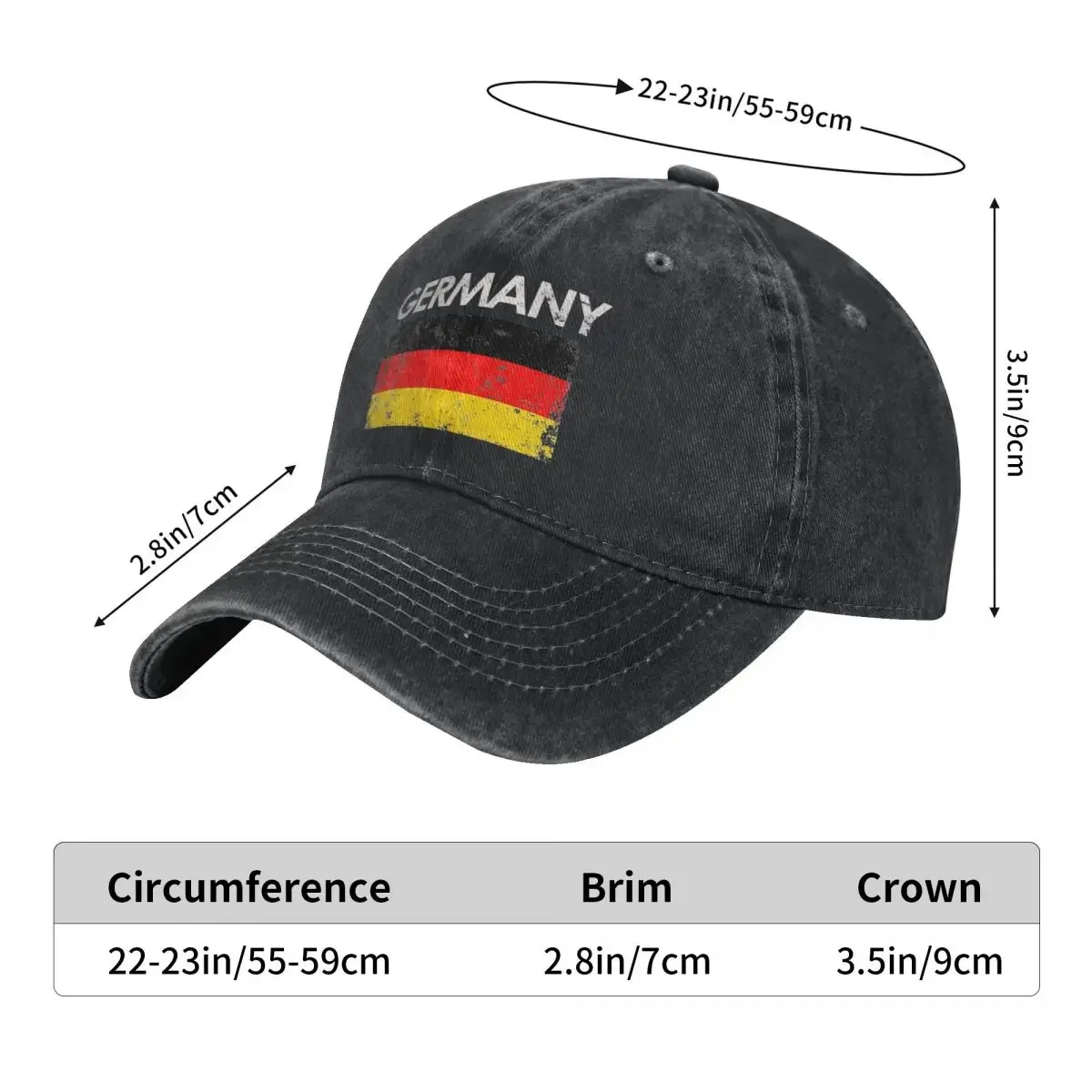 Germany Washed Baseball Cap German Flag Casual Hip Hop Hats Summer Men Women Kpop Rock Design Snapback Cap