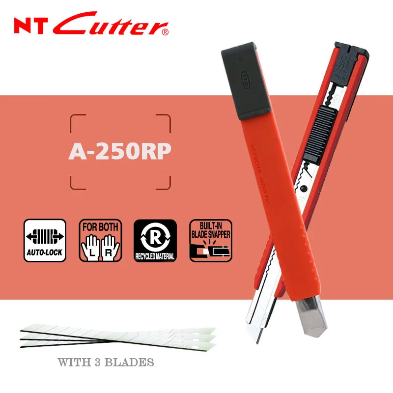 NT Cutter A-250RP Cutter Utility Knife 9mm Craft Art Knives Paper Cutting Tools Matching Spare Blade BA-10P Replacement Blades