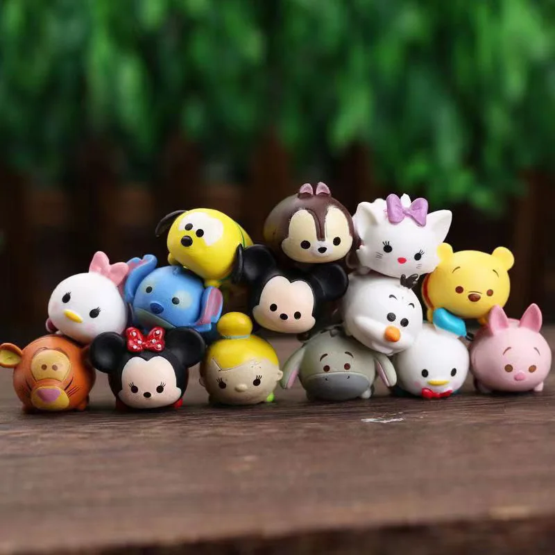 Figuras de Mini frijol Tsum de Disney auténticas, 14 Uds., muñeca Rebelle Kawaii, figuras bonitas a granel, regalos de la serie Mickey Minnie para niños, juguetes