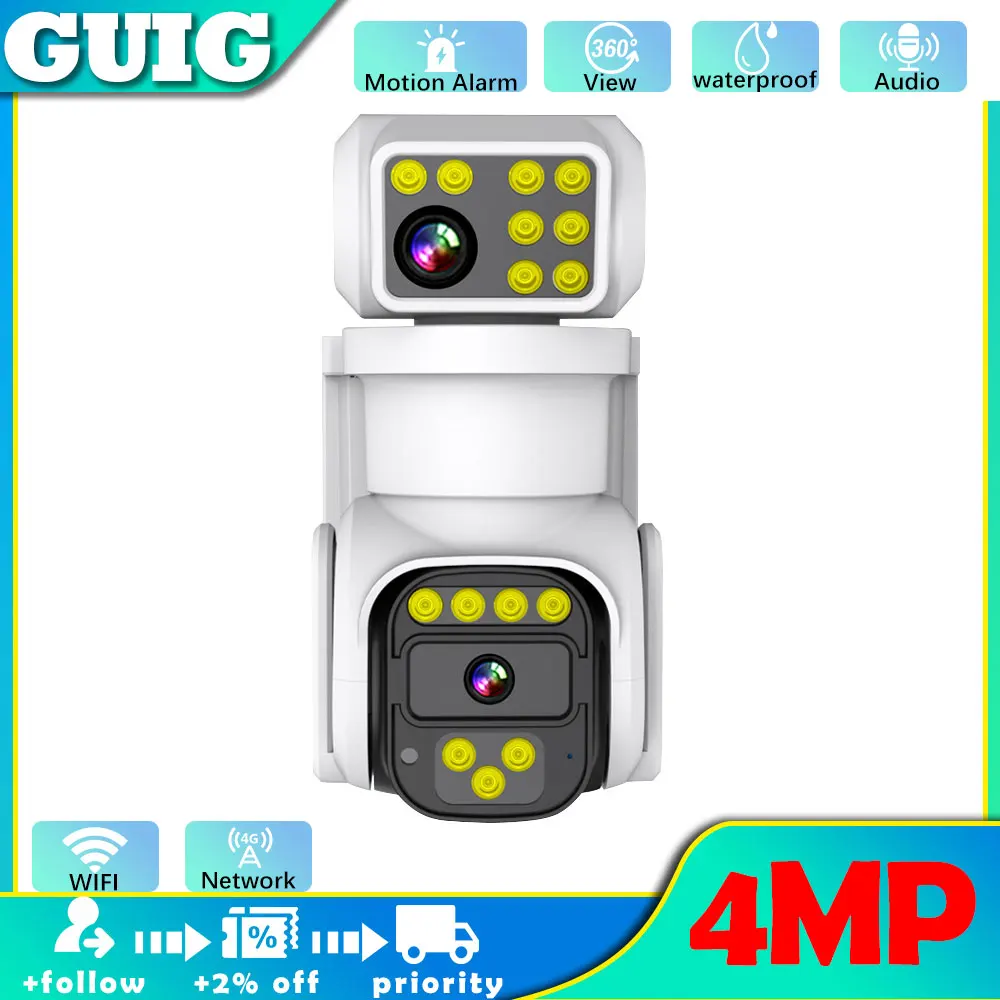 

4MP WiFi dual camera indoor and outdoor security monitoring Two way voice mobile body detection IP66 outdoor IP CCTV monitoring