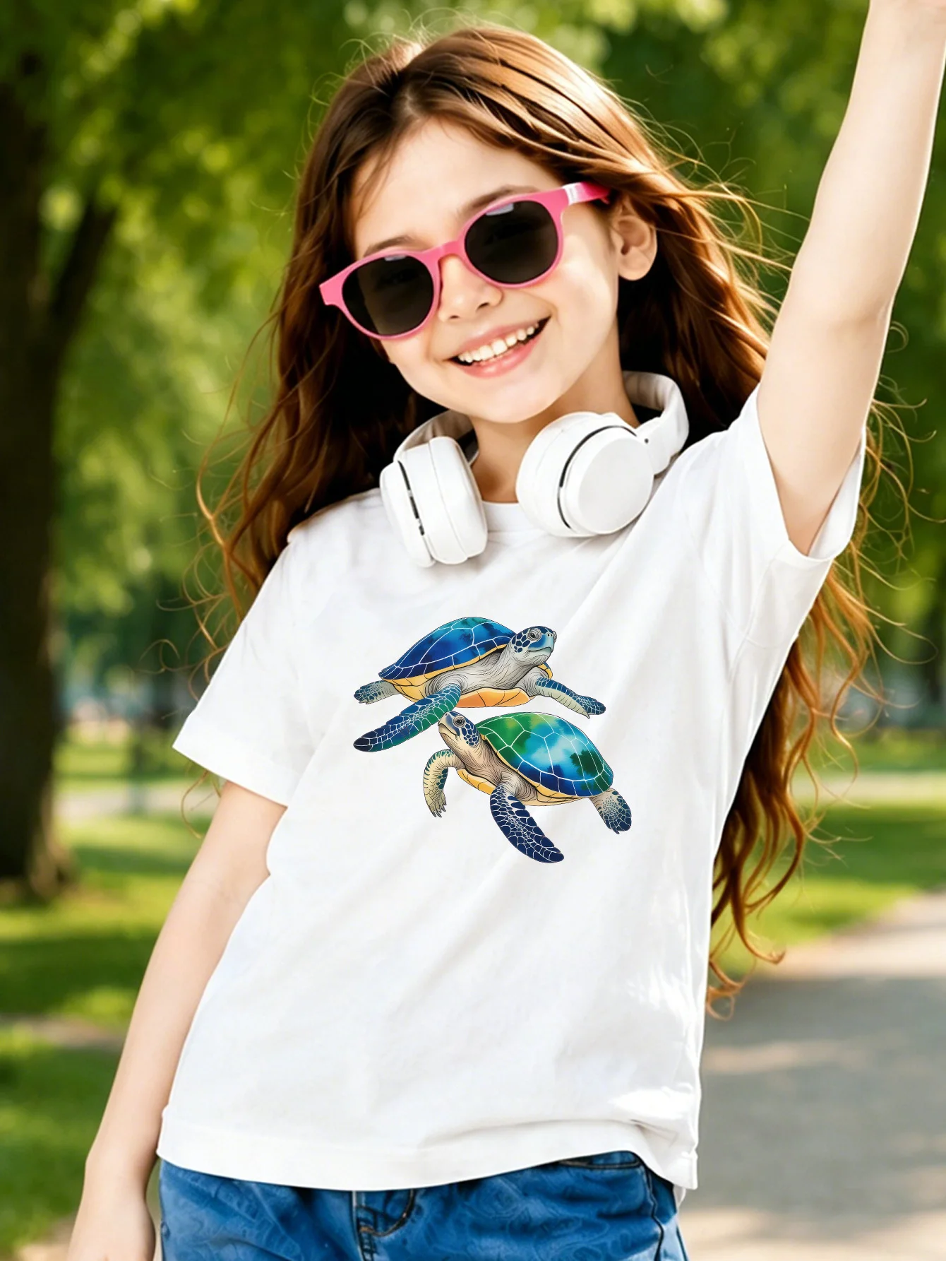 Colorful Twin Sea Turtles Ocean Animal Cartoon Graphic Kids T Shirt Boys Girls Family Matching Summer Crew Neck Casual Tee