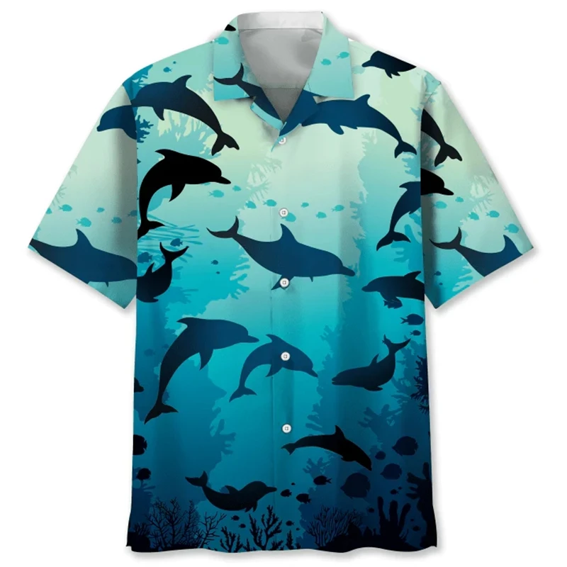 Diver Shark Whale 3D Print Shirt Hawaii Beach Shirts Men's Summer Short Sleeve Tops 2024 Oversized Streetwear Male Clothing Tees