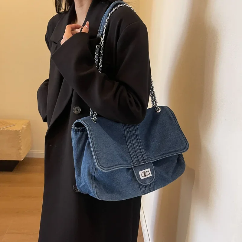 Denim Hobo Crossbody Bags For Women 2024 New Trends Purses And Handbags Multi Pockets Shoulder Messenger Bag Big Capacity Totes