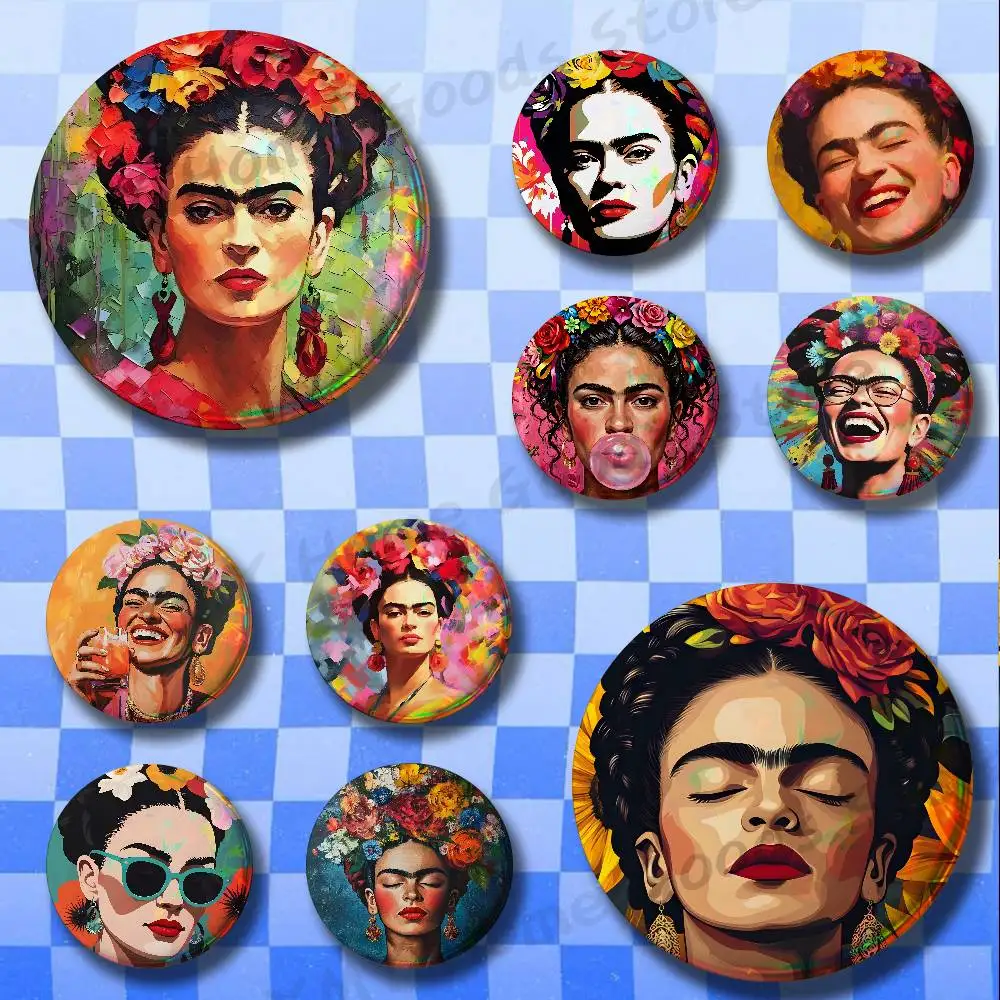 Broches de Esmalte con Diseño de Frida Kahlo, Pin Redondo para Decorar Mochilas, Accesorios de 25/32/44/58/75mm