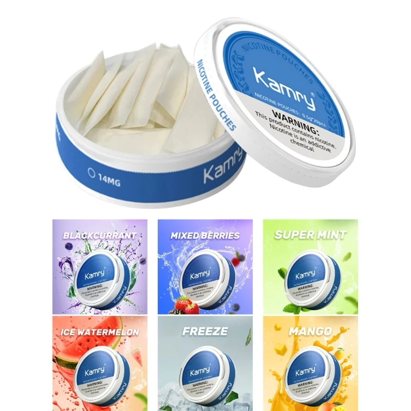 أكياس كامري نيكوتين 14 ملغ تحتوي على أكياس مضغ بنكهة الفواكه الطبيعية