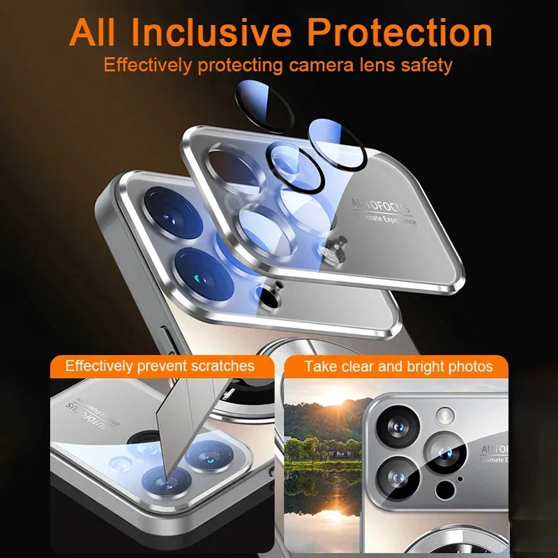 Funda magnética de lujo color metálico titanio para iPhone 17 16 15 14 13 11 Pro Max, para carga inalámbrica Magsafe 4