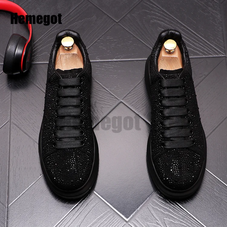 Rhinestone Sneakers for Men Summer Thick-Soled Casual Sports Shoes Walking Casual Shoes Shiny Diamond Breathable Shoes Men