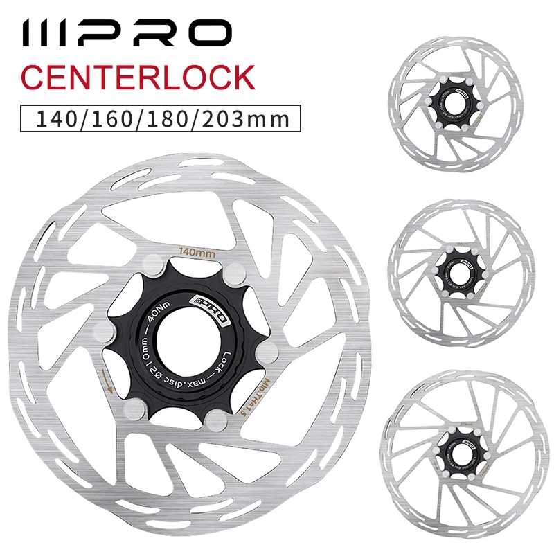 IIIPRO Bicycle Centerlock Brake Rotor Bike Centerlock Disc Brake Rotor Heat Dissipation 140/160/180/203mm Center Lock Disc