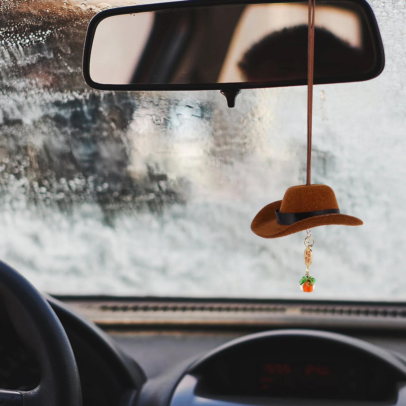 

Cowboy Hat Car Pendant Tibetan Design Handcrafted Felt Charm for Vehicle Decoration Auto Rearview Mirror Interior Accessory