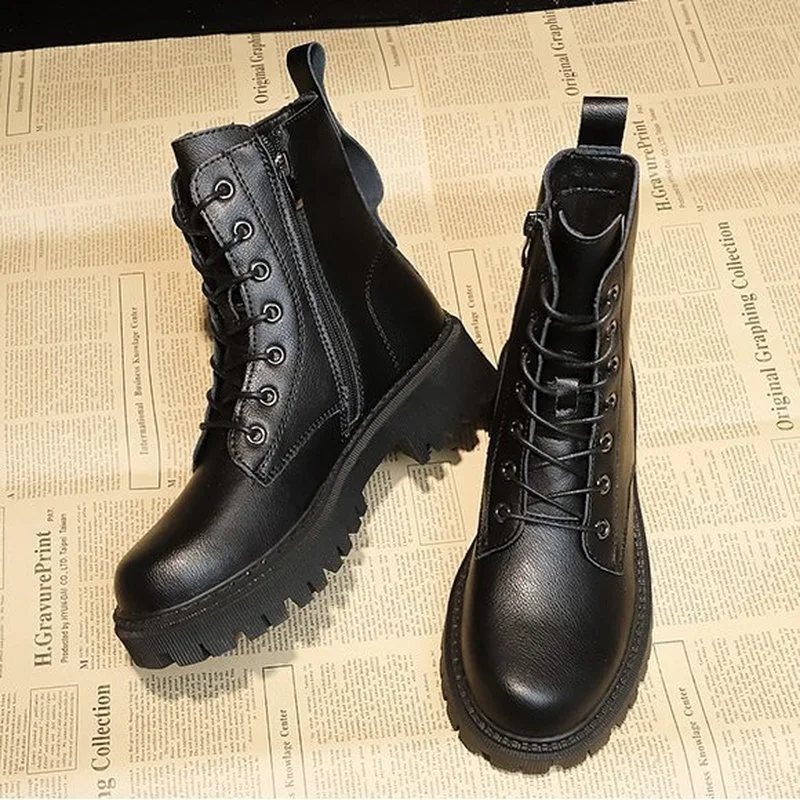 Women's boots autumn winter high Combat boots women Platform women Lace Up Woman Shoes Winter Biker Ankle Women's military Boots