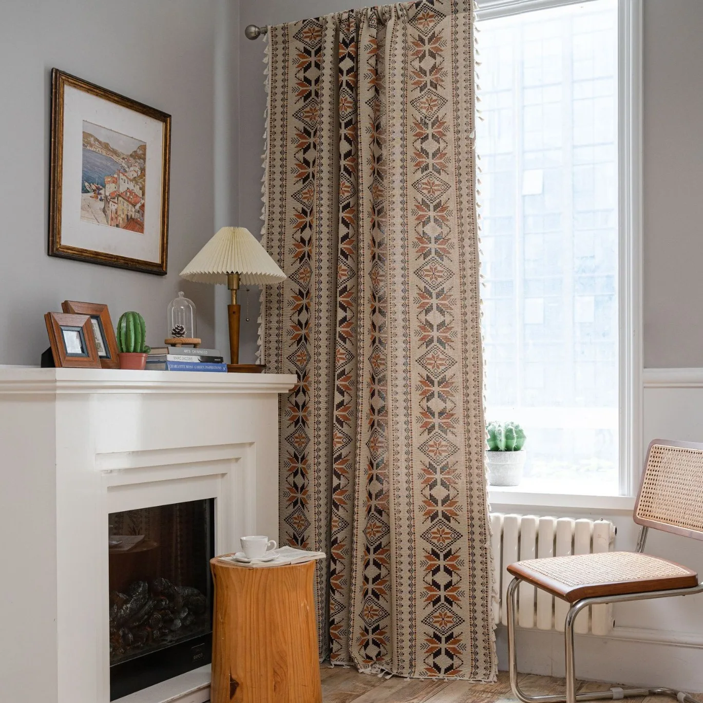 Curtain jacquard tassel kitchen curtain American country bay window rose flower half blackout