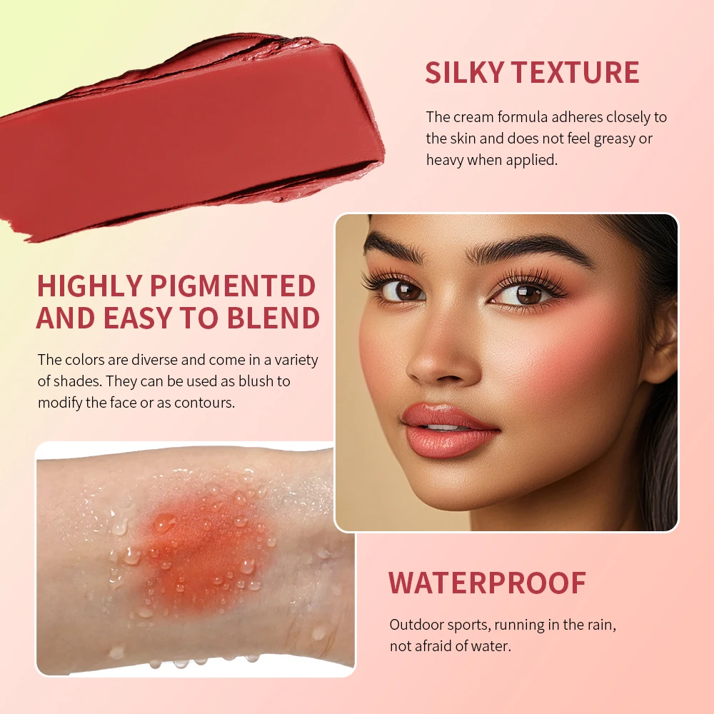 8-Color Blusher Cream Plate Highlighter Palette Face Blush Cosmetics Long Lasting Waterproof Concealer Natural Look Matte Makeup