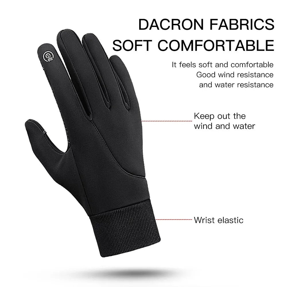 Outdoor Autumn Winter Cycling Gloves Black Men\'s and Women\'s Warm Touchscreen Thickened Cold Windproof Sports Cycling Gloves