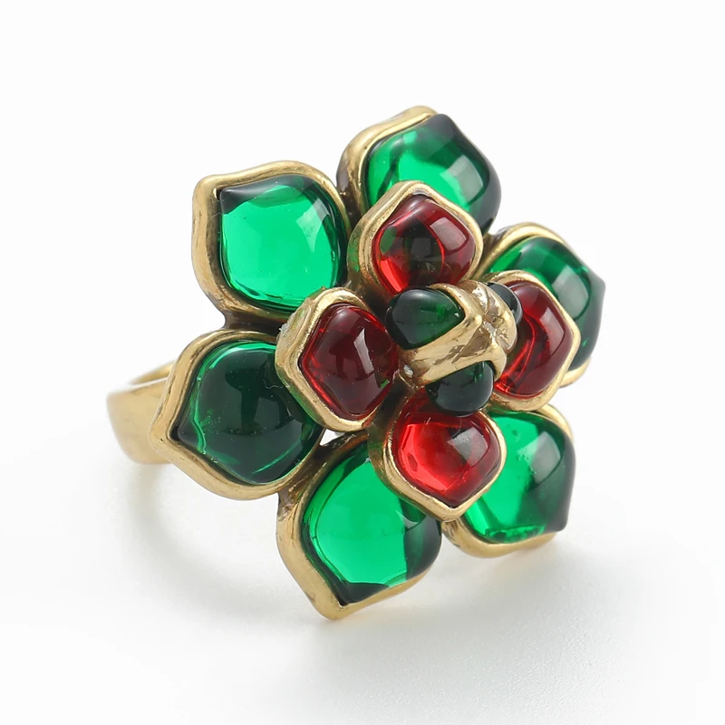 

Vintage Green Camellia Flower Rings Glass for Woman Jewelry High Quality Accessories Gold Plated Anniversary Gift Trend 2026 New