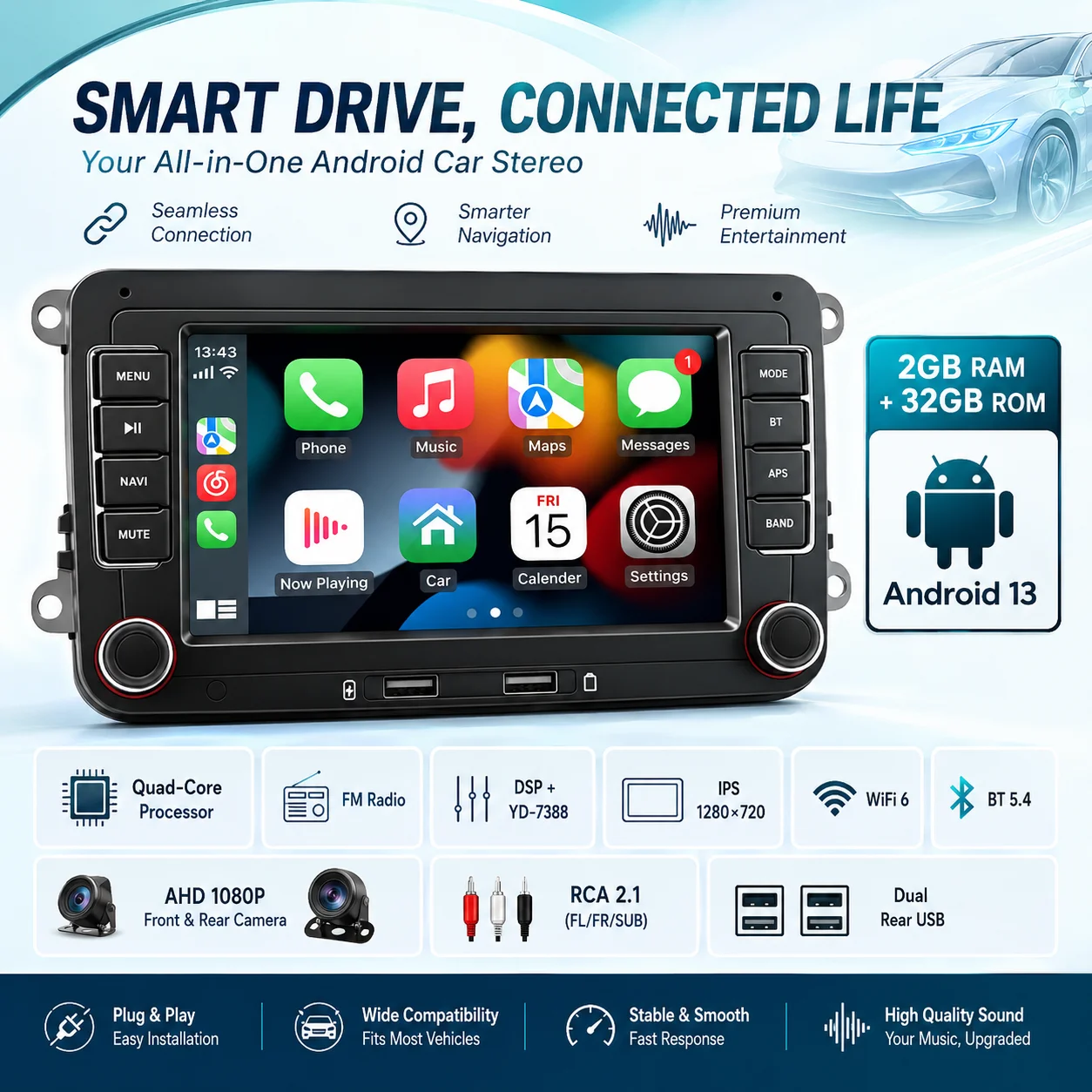 NEW Android13 Autoradio For Volkswagen Passat b6 b7 golf 5 6 Polo Jetta Skoda Car Radio Multimedia PlayerGPS WiFi RDS Carplay
